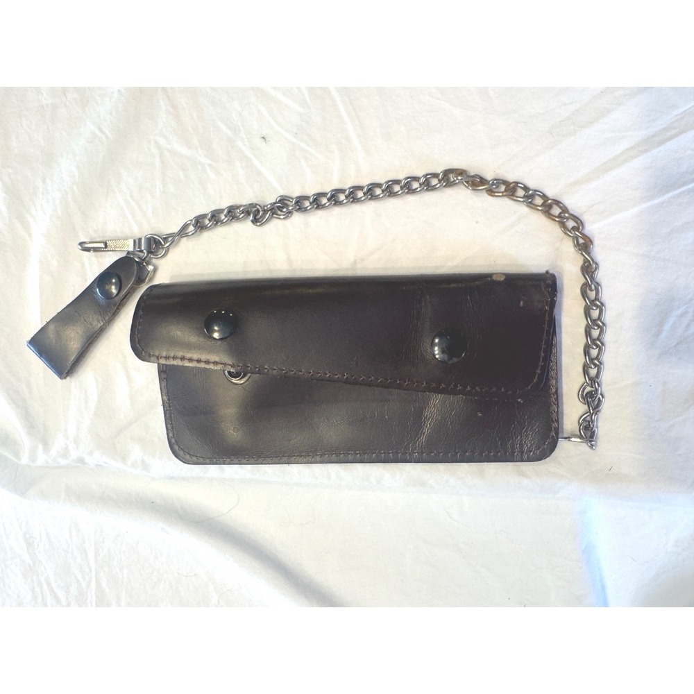 Vintage Brown Leather Biker Chain Wallet Trucker Punk Rockabilly Long Wallet
